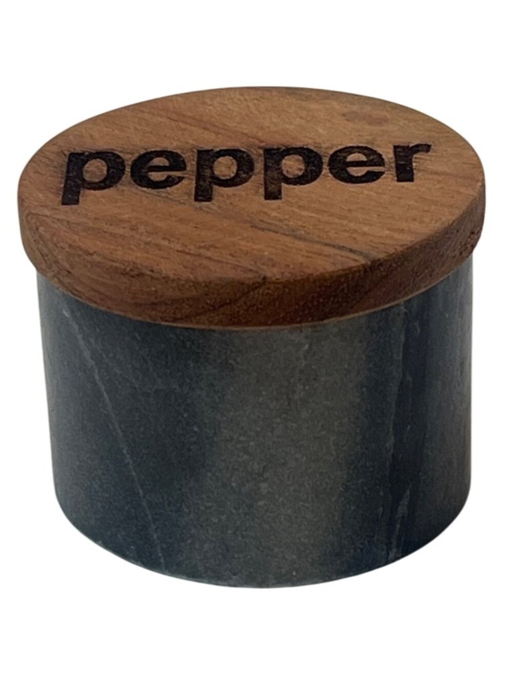 Wood & Marble Pepper Cellar With Engraved Lid - Kitchen Spice Storage - Compact